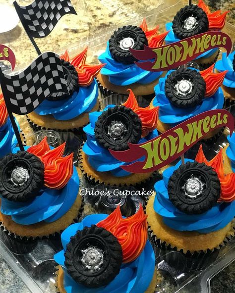 Hotwheel Cupcake Ideas, Hot Wheels Birthday Cupcake Ideas, Hot Wheels Donut, Hot Wheels 2nd Birthday Party, Hot Wheels Birthday Dessert Table, Hot Wheel Cookies Decorated, Hotwheels Monster Truck Birthday Cake, Hot Wheel City Birthday, Hotwheels Birthday Cupcakes