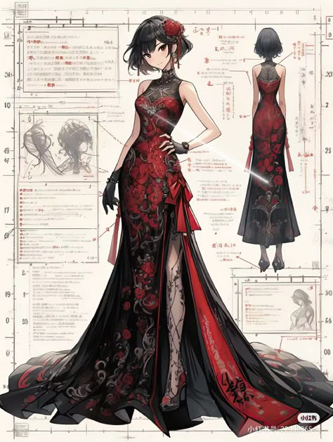 Chinese Dress Modern, Chinese Drawing, Vampire Dress, Bd Art, Fashion Drawing Sketches, Elegant Dresses Classy, Fashion Illustration Dresses, Dress Sketches, Dress Drawing