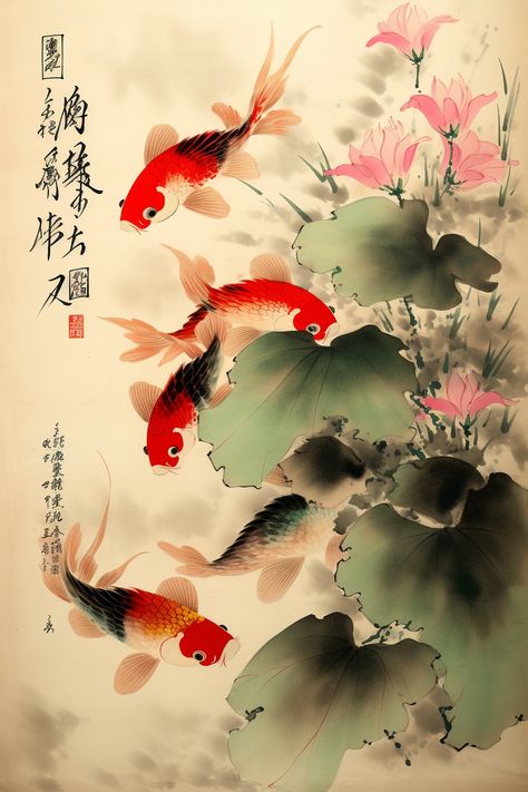 Chinese Arts And Crafts, Japanese Ink Painting, Craft Museum, Koi Tattoo, Music Drawings, Watercolor Fish, Japanese Koi, Painting Tattoo, Tinta China