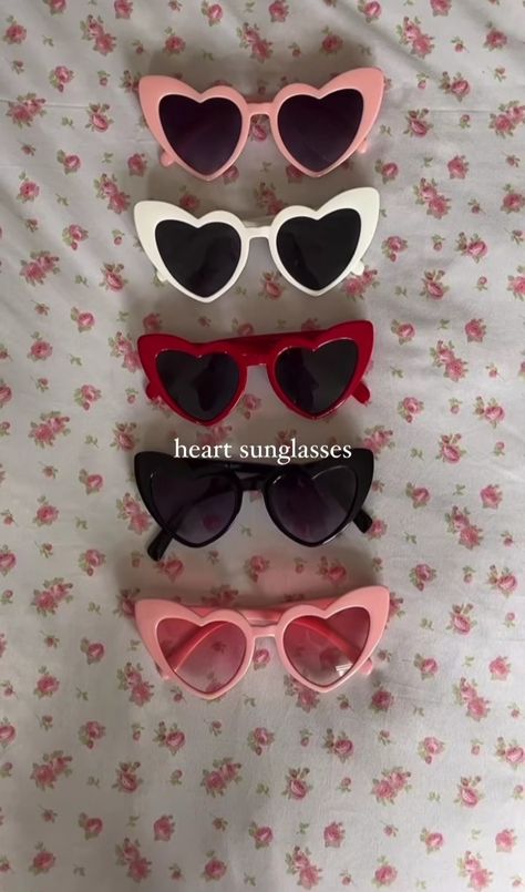 Heart sunglasses collection 🪩 Cute Aesthetic Sunglasses, Pink Heart Sunglasses Aesthetic, Star Glasses Aesthetic, Heart Shaped Sunglasses Aesthetic, Heart Sunglasses Outfit, Heart Glasses Aesthetic, Coquette Sunglasses, Pink Sunglasses Outfit, Pink Heart Sunglasses