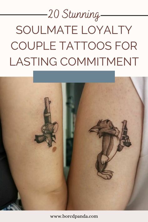 Couples Motorcycle Tattoos, Interlocking Tattoos For Couples, Tattoos That Go Together Couple, Couple Wolf Tattoo, Partner Tattoos Couples Love, Soul Mate Tattoo Ideas Couple, Matching Tattoos For Husband And Wife, Matching Country Tattoos, Funny Couples Tattoos