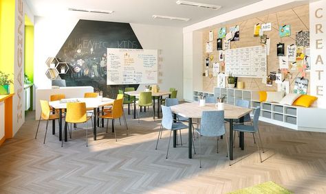 School Space Design, Kids Therapy Room, School Office Design, Interior Design Sketchup, Tech Room, Kindergarten Interior, Classroom Interior, Modern Classroom, Kindergarten Design