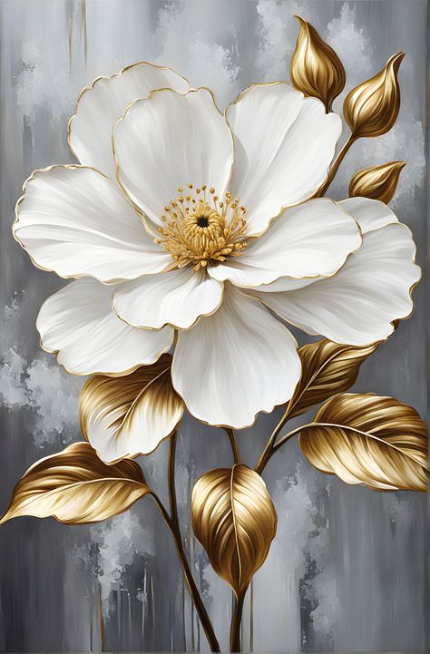 Oil painting flowers white retro gold decorative painting by regire - Playground White And Gold Wall Art, White And Gold Painting, Decoupage Flowers, White Flower Painting, White And Gold Wallpaper, Wall Art Flowers, Gold Art Painting, Flower Oil Painting, Professional Wallpaper