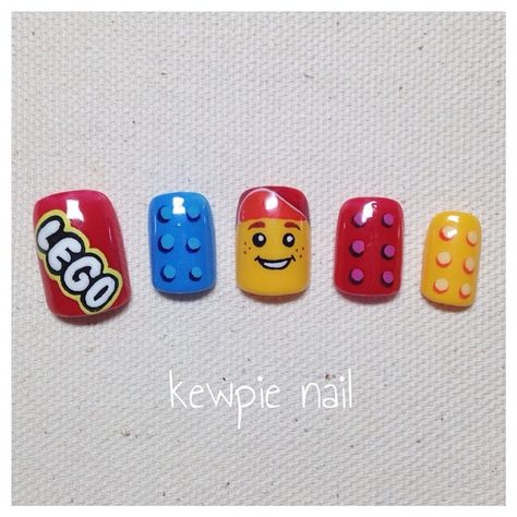 Lego Nail Art Design, Legoland Nails, Lego Nail Art, Lego Nails Designs, Lego Nails, Toy Story Nails, Lexi Nails, Nail Art Printer, Disney Inspired Nails