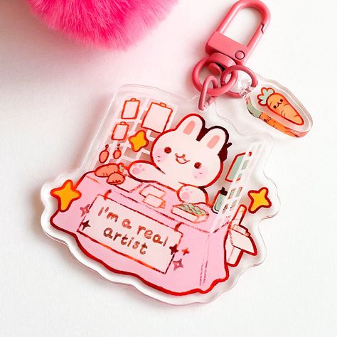 Double sided acrylic keychain featuring Bunni, and a small carrot charm! Characteristics: 6 cm tall (2.4 inch) with mini charm Strong lobster clasp Bunny Keychain, Keychain Acrylic, Bunny Mom, Ship Artwork, Funny Tshirt Design, Acrylic Keychains, Artist Alley, Mini Charm, Greeting Card Set