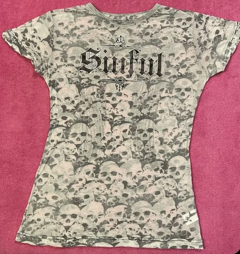 2013 Clothes, Sinful Clothing, Punk Fashion Diy, 90s Crop Top, Affliction Shirt, Punk Streetwear, Black Wardrobe, Y2k Tops, 2000s Fashion Outfits