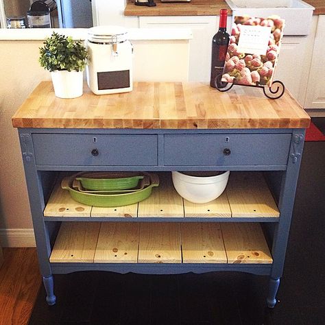 Kitchen Island Furniture, Freestanding Kitchen Island, Butcher Block Island Kitchen, Dresser Kitchen Island, Repurposed Dresser, Freestanding Kitchen, Diy Kitchen Island, Trendy Kitchen, Refurbished Furniture