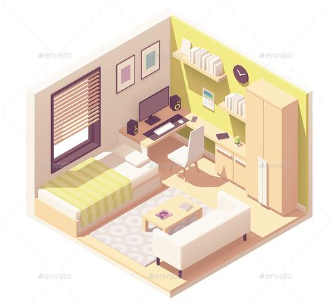 Vector Isometric Rooms Set #Isometric, #Vector, #Set, #Rooms Isometric Rooms, Apartemen Studio, Isometric Drawing, Student Room, Isometric Art, Bedroom Setup, Isometric Design, Isometric Illustration, Interior Illustration