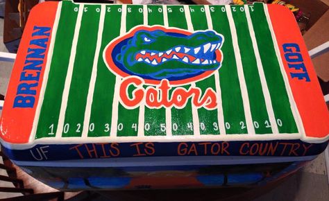 Florida Gators Cooler | The Cooler Connection on Pinterest Uf Painting, Frat Cooler Football Field, Uf Football, Beer Pong Table Diy, Sorority Coolers, Cooler Connection, Frat Formal, Fraternity Cooler, Womens Gymnastics