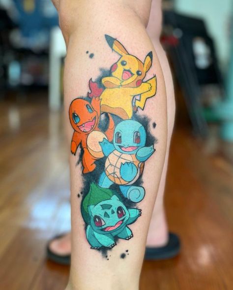 By @svobodaclaudia "When you get to tattoo your family🥰 Thanks, Hannah!" #alchemytattoocollective #pokemontattoo #colortattoo Best Pokemon Tattoos, Pokemon Sleeve Tattoo, 90s Cartoon Tattoos Sleeve, Pokémon Tattoo Ideas, Traditional Pokemon Tattoo, Gaming Tattoo Sleeve, Pokemon Flash Tattoo, Squirtle Tattoo, Video Game Tattoo Ideas