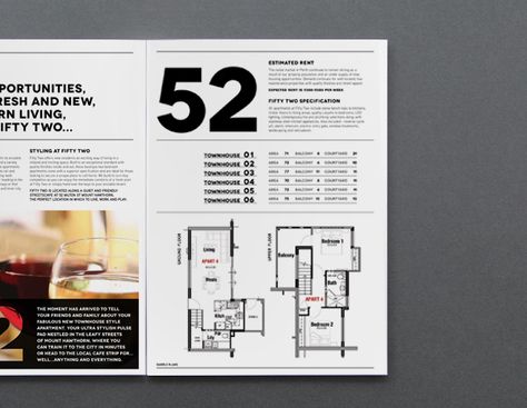 Apartments - Fifty Two on Behance Catalogue Layout, Property Brochures, Marketing Tools, Business Cards, Editorial, Floor Plans, Layout, Apartment, Branding