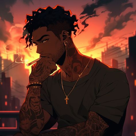 Black Guy Anime Art, Black Man Art Character Design, Anime Men Art, Black Male Character Art, Black Manga Icon, Black Anime Men, Black Male Character Design, Black Anime Guy, Black Couple Art