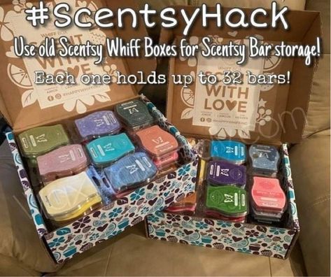 Use old Whiff Boxes to store Scentsy Wax Bars in a cool place! Scentsy Organization, Scentsy Office, Scentsy Hacks, Scentsy Sample Ideas, Scentsy Posts, Scentsy Pictures, Scentsy Consultant Business, Scentsy Flyers, Scentsy Recipes