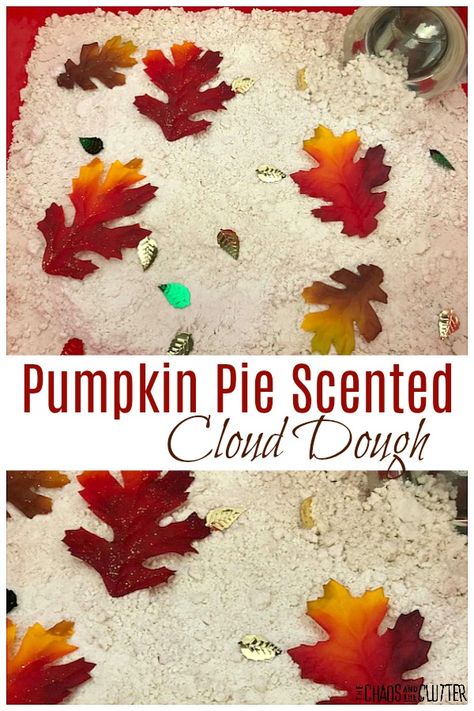 Pumpkin Pie Scented Cloud Dough #olfactory #sensoryplay #clouddough Pumpkin Cloud Dough, Cloud Dough Recipes, Moon Dough, Attachment Disorder, Tactile Sensory, Sensory Activities For Kids, Moon Sand, Homemade Paint, Pumpkin Activities