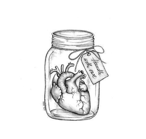 Heart Pencil Drawing, Protecting Your Heart, Drawings With Meaning, Heart Project, Bottle Tattoo, A Level Art Sketchbook, Boho Art Drawings, Meaningful Drawings, Tattoo Style Drawings