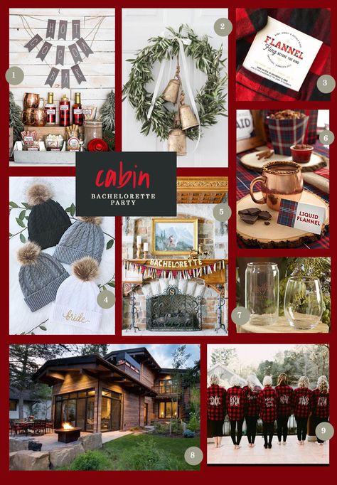 Cabin Bachelorette Party Ideas | 9 Ideas for a Cabin Bachelorette Party | My Wedding Favors Cabin Bachelorette Party Ideas Woods, Bachelorette Party Winter Ideas, Fall Cabin Bachelorette Party Ideas, Flannel Bachelorette Party Ideas, Winter Bachelorette Party Favors, Winter Cabin Bachelorette Party, Winter Cabin Bachelorette Party Ideas, Weekend In The Woods Bachelorette Party, Cabin Themed Bachelorette Party