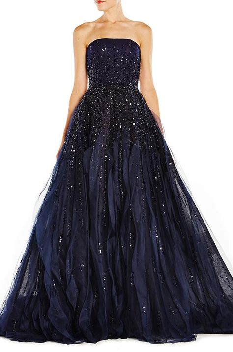 Monique Lhuillier, Makeup Brush, Ball Gown, Night Sky, Ready To Wear, Blue