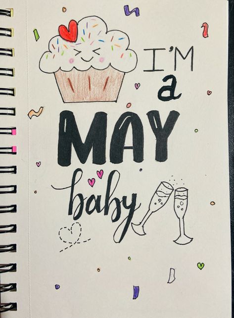 May Month Journal Ideas, Diary Ideas Birthday, Ideas For Diary Cover, Birthday Month Drawing, My Birthday Diary Ideas, Journal Ideas Aesthetic Cover Page, Diary Monthly Ideas, Journal Diary Ideas Creative, Diary Birthday Ideas