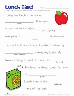 Kindergarten Reading & Writing Worksheets: Lunch Story English Writing Skills Grade 1, Creative Writing Worksheets For Grade 1, Story Writing Worksheets, Story Writing Worksheets For Grade 2, Fill In The Blanks Story, 1st Grade Fill In The Blank Sentences, Kindergarten Intervention, Creative Writing Topics, Story Worksheet