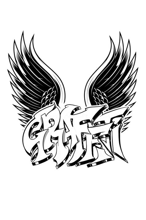 Graffiti with wings visual art. Share your thoughts! Wing Graffiti, In Memory Of Loved Ones, Font Graffiti, Graffiti Font, Graffiti Characters, Sketch Ideas, Black Wings, Chorus, Graffiti Art