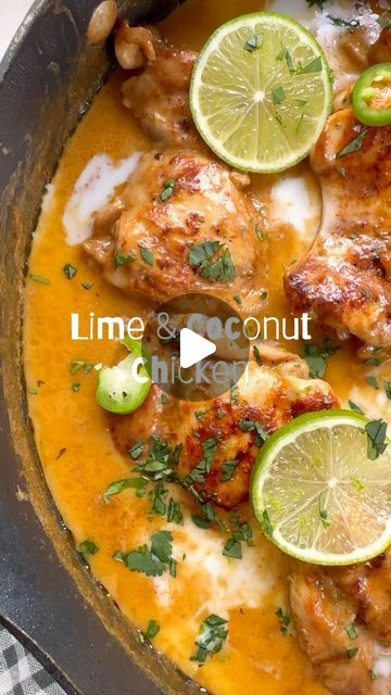 Lorraine on Instagram: "To say this was phenomenal is an understatement, it was one of the nicest chicken dishes I’ve made🥰

What you need: 
6-8 chicken thighs or 4/5 Breasts
Paprika 
1 Large Shallot
1 Green Chilli
1 Tbsp Minced Garlic
1 Tbsp Minced Ginger 
200ml Chicken Stock
400ml Coconut Milk
160ml Coconut Cream
1 Tbsp Dark Soy Sauce
1 Tbsp Fish Sauce
Coriander 
Lime zest & juice 

What to do:
1. In a large pan heat 1-2 tbsp olive oil, add chicken and season with S&P and paprika. Cook on both sides until golden and remove.
2. Add onion & chilli, cook for 3-5 mins over low heat, mix through ginger & garlic, lime zest and heat for 1-2 mins. 
3. Pour in stock and coconut milk & cream(keep some back to top chicken at the end)
4. Mix in soy sauce, add chicken back in, cover and cook for 10- Best Chicken Dishes, Dark Soy Sauce, Coconut Chicken, Milk Cream, Green Chilli, Lime Zest, Chicken Dishes Recipes, Mediterranean Diet Recipes, Fish Sauce