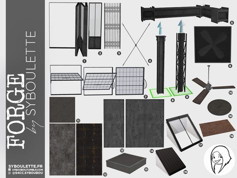 Sims 4 Syboulette, Build Cc Sims 4, Cc Packs, Ts4 Mods, Furniture Cc, Industrial Windows, Wall Exhaust Fan, Metal Beam, Cc Furniture