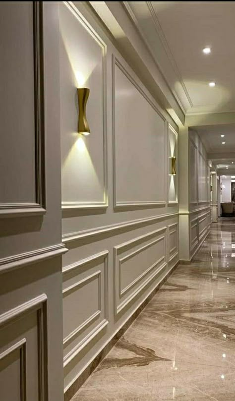 Classic Wall Design, Wall Molding Design, Minecraft Basement, Wall Design Ideas, Corridor Design, House Wall Design, House Interior Design Styles, Bar Basement, Latest Living Room Designs