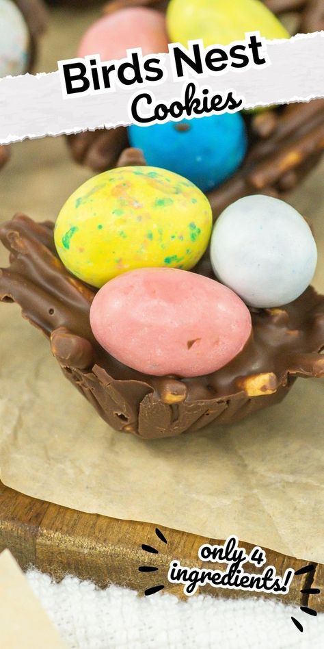 These easter birds nest cookies are super fun and easy to make.  This is a no bake chocolate birds nest cookie topped with festive easter mini eggs.  Birdsnest Cookies, Easy Easter Desserts, Easter Snacks Easter Birds Nest Cookies, Birdsnest Cookies, Chocolate Birds Nest, Easter Cookies For Kids, Bird Nest Cookies, Watermelon Sugar Cookies, Easter Birds Nest, Birds Nest Cookies, Desserts Easter