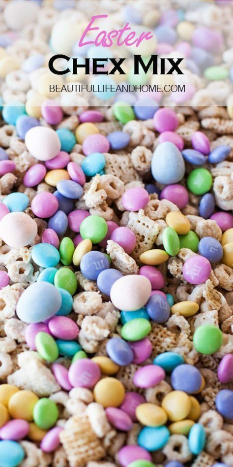 Easter Desserts Easy No Bake, Easter Fun Food Ideas, Easter No Bake Treats, Easter Trail Mix For Kids, Spring Chex Mix Recipes, Fun Easy Easter Desserts, Easter Puppy Chow Recipes, Easter Treats For Teens, Easter Basket Centerpiece Ideas