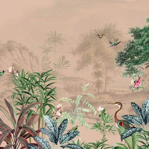 Annet Weelink Design (@annet_weelink_design) • Instagram photos and videos Deer Mural, Wallpaper Palm Trees, Tropical Jungle Wallpaper, Bedroom Wallpaper Murals, Flying Butterflies, Jungle Birds, Kids Room Murals, Wallpaper Uk, Neutral Wallpaper