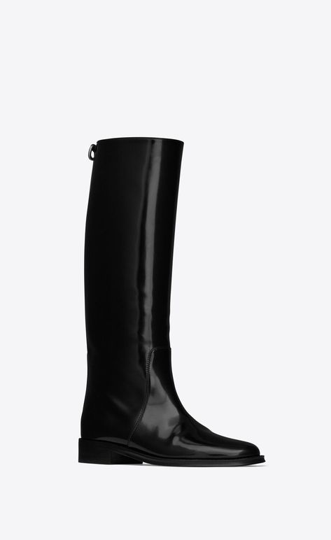 HUNT boots in glazed leather | Saint Laurent | YSL.com Saint Laurent Boots, Formal Shoes For Men, Black Accessories, Crazy Shoes, Designer Boots, Formal Shoes, Leather Flats, Small Leather Goods, Amazing Women