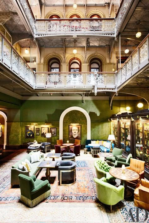 Before it was lower Manhattan’s hottest hotel, the building that now houses the Beekman was decaying and shrouded in mystery | archdigest.com Victorian Hotel Lobby, Historic Hotel Lobby, Victorian Railings, Beekman Hotel, Narbonne France, Design Marocain, Edgar Allen, Flying Fox, Hotel Lounge