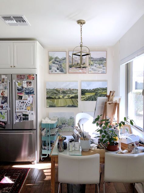 A Small Phoenix Home Has the Cutest, Sun-Filled Kitchen Corner Art Studio — House Call Corner Art Studio, Corner Inspiration, Studio Corner, Corner Art, Painting Corner, Small Art Studio, Studio House, Art Studio Room, Phoenix Homes