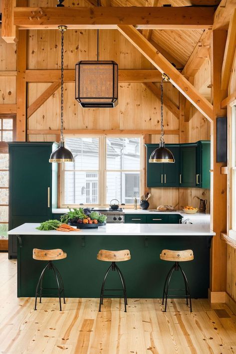 Entertainment Barn Chester County | Showit Blog Evergreen Kitchen, Amun Ra, Decor Kitchen Ideas, Bank Barn, Cabin Kitchen, Lakeside Cabin, Barn Renovation, Cabin Interiors, Cabin Kitchens