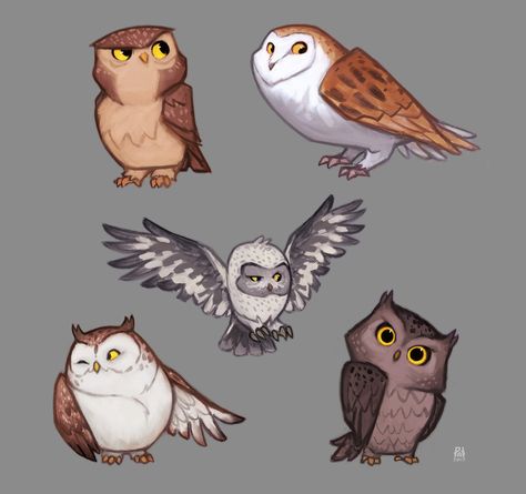 Owls, Patri Balanovsky on ArtStation at https://www.artstation.com/artwork/zn2oD?utm_campaign=digest&utm_medium=email&utm_source=email_digest_mailer Cute Owl Drawing, Animals Watercolor, Owl Illustration, Owls Drawing, Owl Cartoon, Arte Sketchbook, Animal Sketches, Owl Art, Arte Animal