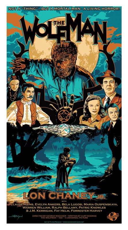 "The Wolfman" by Flynn Prejean of BadMoon Studios The Wolfman 1941, Universal Monsters Art, Old School Horror, Natural Museum, Classic Horror Movies Posters, The Wolf Man, Lon Chaney Jr, The Wolfman, Wolf Man