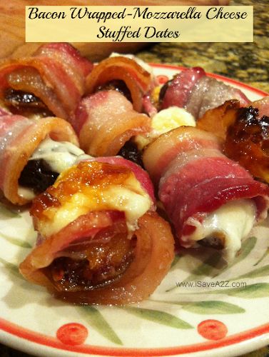 Google+ Bacon Wrapped Mozzarella, Stuffed Bacon Cheese Roll Up, Stuffed Dates Recipes Bacon Wrapped, Stuffed Dates Wrapped In Bacon, Goat Cheese Stuffed Bacon Wrapped Dates, Date Recipes, Finger Food Appetizers, Bacon Wrapped, Crispy Bacon