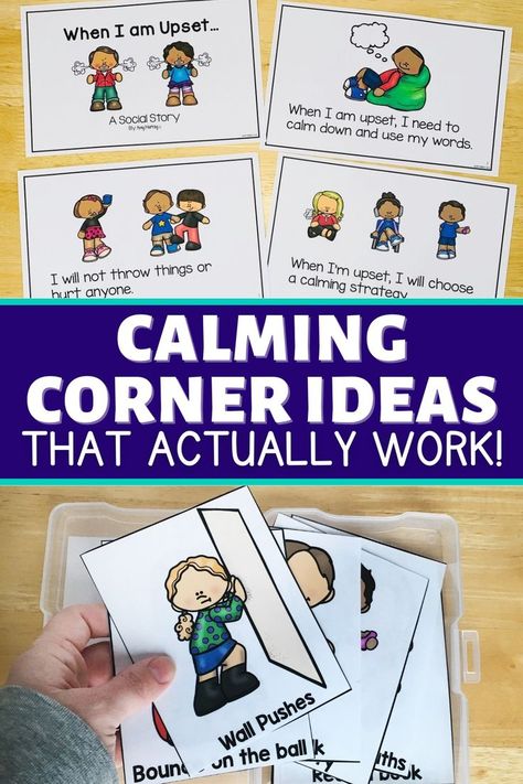 Calming corner cards Calming Corner Ideas, Calm Down Corner Ideas, Aba Therapy Activities, Classroom Management System, Self Regulation Strategies, Classroom Management Elementary, Behavior Incentives, Zones Of Regulation, Calming Corner