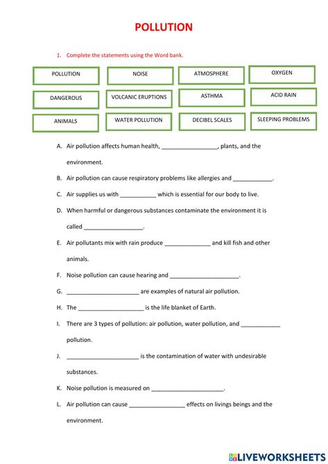 Pollution Worksheets For Kids, Water Pollution Worksheet, Air Pollution Worksheet, Pollution Activities Worksheets, Pollution Activities, Weather Worksheets, Eagle Project, Study English Language, Addition And Subtraction Worksheets