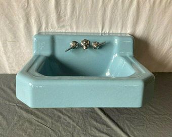 Blue bathroom sink | Etsy Wall Sink, Vintage Sink, Old Sink, Bathroom Vanity Makeover, Green Porcelain, Corner Sink, Blue Porcelain, Wall Mounted Bathroom Sink, Corner Wall