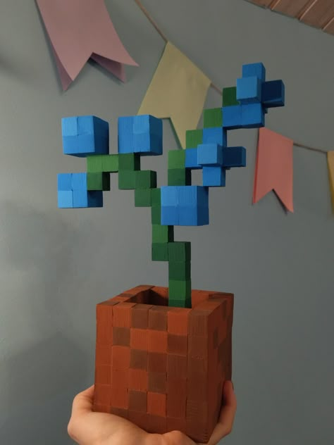 Blue Orchids Minecraft, Minecraft Block Flowers Diy, Minecraft Blocks Diy, Minecraft Block Flower, Minecraft 3d Flower, Minecraft Flower Blocks, Minecraft Blue Flower, Minecraft Block Diy, Minecraft Flower Decor