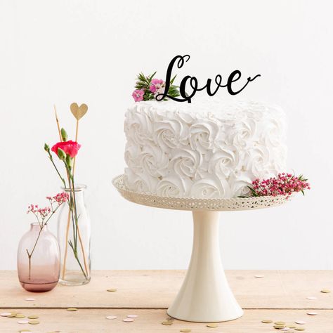 Script Love Cake Topper By Funky Laser | notonthehighstreet.com Romantic Cake Topper, Cake Engagement, Romantic Cake, Love Cake Topper, Flower Cakes, Cake Sizes, Engagement Cakes, Wedding Cake Decorations, Cakes Wedding