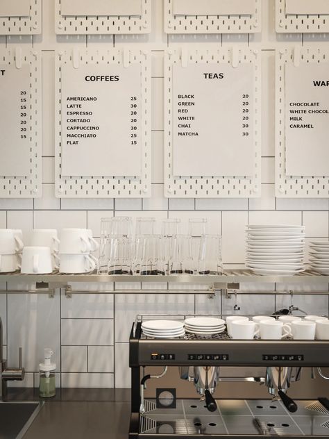 A café and paper shop in one - IKEA Coffee Shop Menu Board, Scandinavian Cafe, Ikea Restaurant, Cafe Menu Boards, Coffee Menu Design, Menu Board Design, Restaurant Kitchen Design, Ikea Bar, Modern Coffee Shop