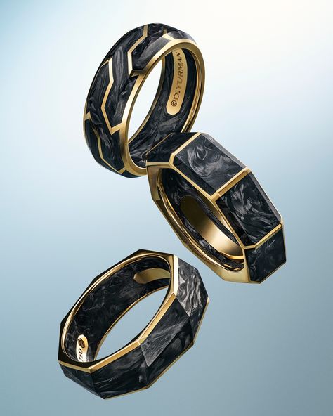 Dark and handsome. Our Forged Carbon designs feature this strong, lightweight industrial material, its unique striations framed by 18K yellow gold. Unique Men’s Watches, Dark And Handsome, Dark Photo, David Yurman Mens, Man Jewelry, Jewelry Photos, Gents Ring, Light Weight Jewelry, Jewellery Sketches