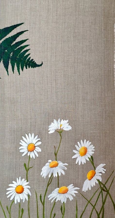 Daisy Flower Drawing, Fabric Colour Painting, Burlap Art, Fabric Paint Diy, Hand Painted Table, Fabric Painting Techniques, Fabric Painting On Clothes, Daisy Art, Foto Transfer