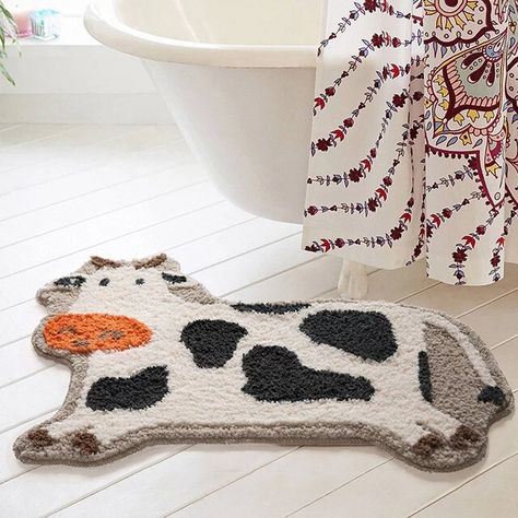 Cute Cow Bathroom Mat Fluffy Flocking Carpet Bath Tub Side Anti Slip Rug Floor Pad Animal Doormat Home Kids Room Nursery Decor _ - AliExpress Mobile Cow Bathroom Decor Ideas, Cow Bathroom, Cartoon Tiger, Fluffy Cows, Pinterest Room Decor, Bathroom Carpet, Elephant Nursery, Diy Trends, Bathroom Mat