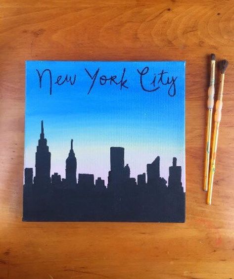 New York City Skyline Silhouette, New York Drawing, Minneapolis Skyline, Gallery Illustration, Handmade Canvas Art, New York Painting, City Skyline Silhouette, Skyline Painting, Skyline Silhouette