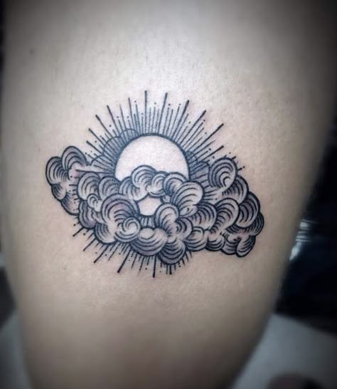 Sun And Cloud Tattoo, Sun And Clouds Tattoo, Swing Tattoo, Cloud Tattoos, Cloud Tattoo Design, Clouds Tattoo, Umbrella Tattoo, Sky Tattoos, Tattoo Over Scar