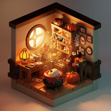 Isometric Room Design, Isometric Rooms, Cozy Witch, Isometric Room, Toy Workshop, Gothic Room, Witch Room, 3d Scene, Cafe House