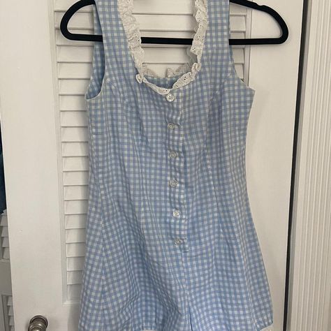 Gingham Romper Stunnnnning vintage gingham romper... - Depop Magical Closet, General Aesthetic, Gingham Romper, Gingham Outfit, Vintage Gingham, Vintage Romper, Pattern Romper, Ooey Gooey, Eve Dresses